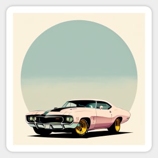 Pink Beauty Vintage Style Classic Muscle Car Illustration Sticker